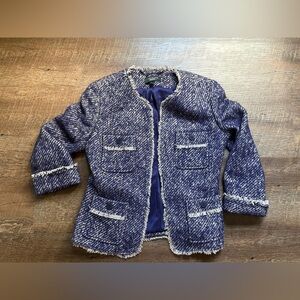TALBOTS tweed open jacket purple indigo wool alpaca mohair blazer sz 4P EUC